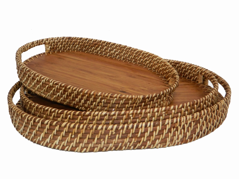 Vietnam rattan tray with bamboo bottom